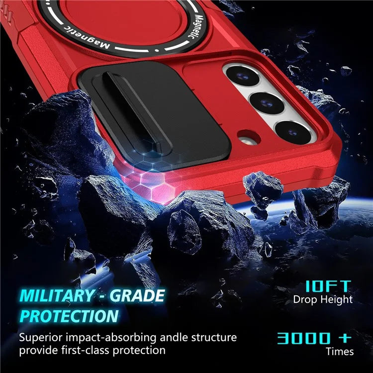 For Samsung Galaxy S22 5G Case PC+TPU Magnetic Phone Shell with Slide Camera Lid