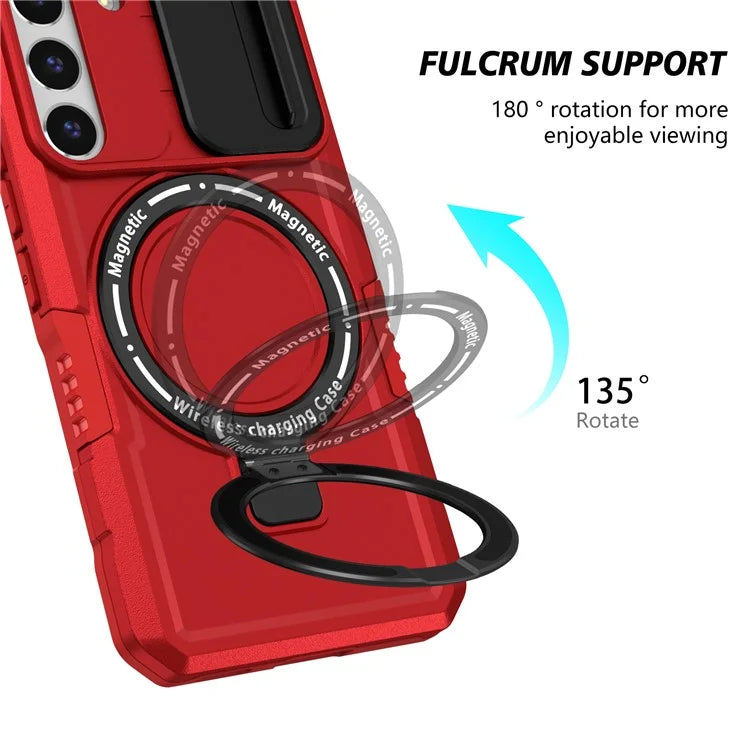 For Samsung Galaxy S22 5G Case PC+TPU Magnetic Phone Shell with Slide Camera Lid