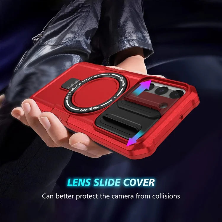 For Samsung Galaxy S22 5G Case PC+TPU Magnetic Phone Shell with Slide Camera Lid