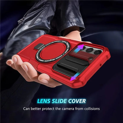 For Samsung Galaxy S22 5G Case PC+TPU Magnetic Phone Shell with Slide Camera Lid