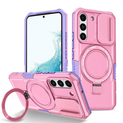 For Samsung Galaxy S22 5G Case PC+TPU Magnetic Phone Shell with Slide Camera Lid