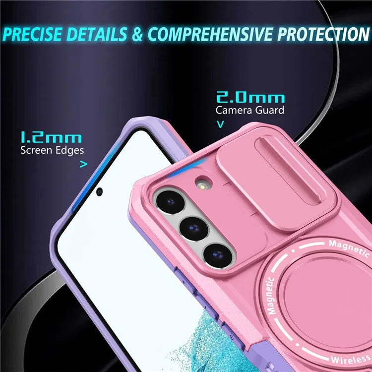 For Samsung Galaxy S22 5G Case PC+TPU Magnetic Phone Shell with Slide Camera Lid