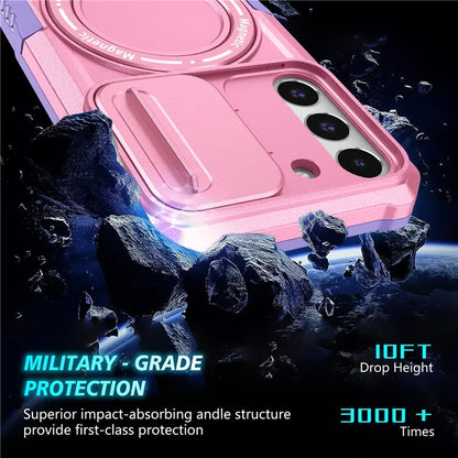 For Samsung Galaxy S22 5G Case PC+TPU Magnetic Phone Shell with Slide Camera Lid