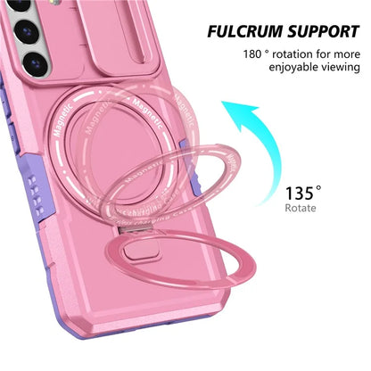 For Samsung Galaxy S22 5G Case PC+TPU Magnetic Phone Shell with Slide Camera Lid