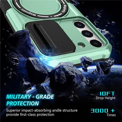 For Samsung Galaxy S22 5G Case PC+TPU Magnetic Phone Shell with Slide Camera Lid