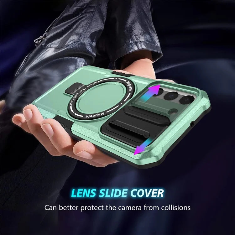 For Samsung Galaxy S22 5G Case PC+TPU Magnetic Phone Shell with Slide Camera Lid