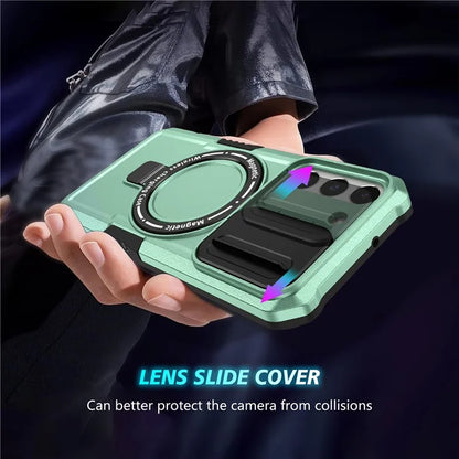 For Samsung Galaxy S22 5G Case PC+TPU Magnetic Phone Shell with Slide Camera Lid