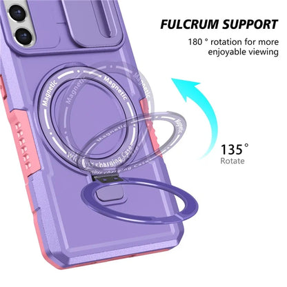 For Samsung Galaxy S21 FE 5G Case PC+TPU Magnetic Phone Shell with Slide Camera Cover