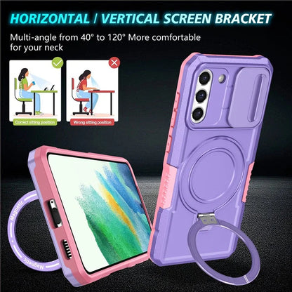 For Samsung Galaxy S21 FE 5G Case PC+TPU Magnetic Phone Shell with Slide Camera Cover