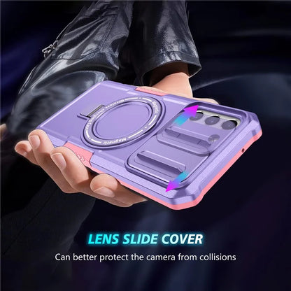 For Samsung Galaxy S21 FE 5G Case PC+TPU Magnetic Phone Shell with Slide Camera Cover