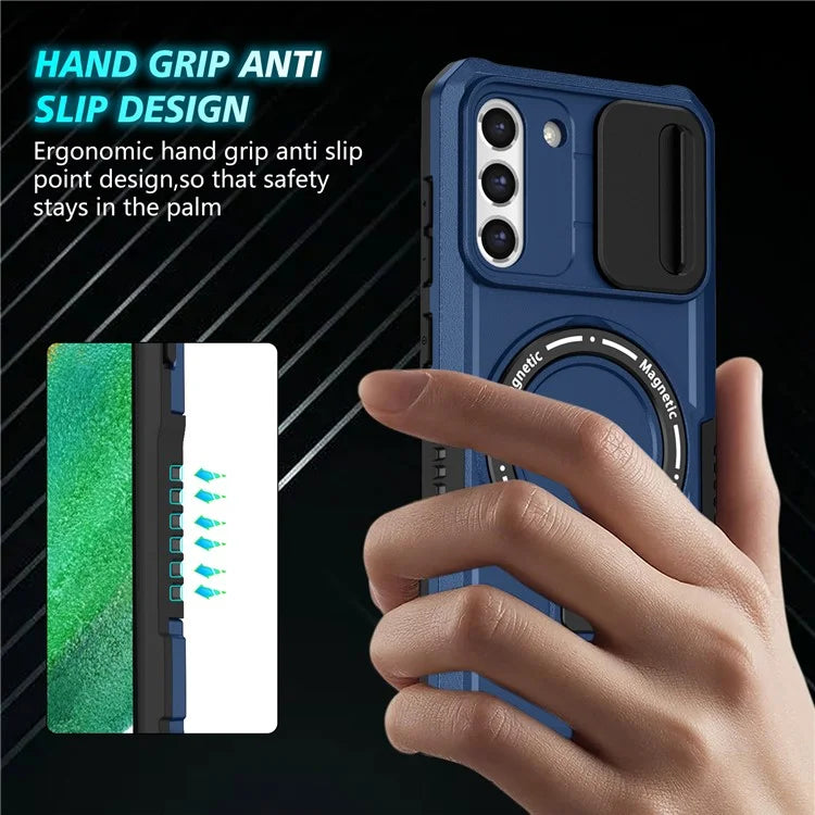 For Samsung Galaxy S21 FE 5G Case PC+TPU Magnetic Phone Shell with Slide Camera Cover