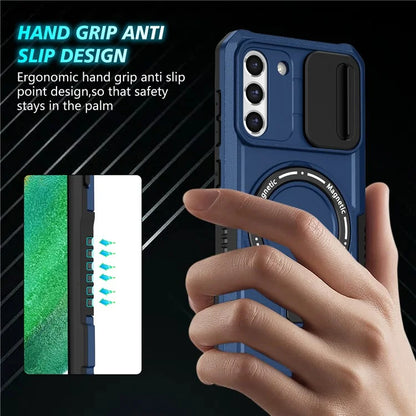 For Samsung Galaxy S21 FE 5G Case PC+TPU Magnetic Phone Shell with Slide Camera Cover