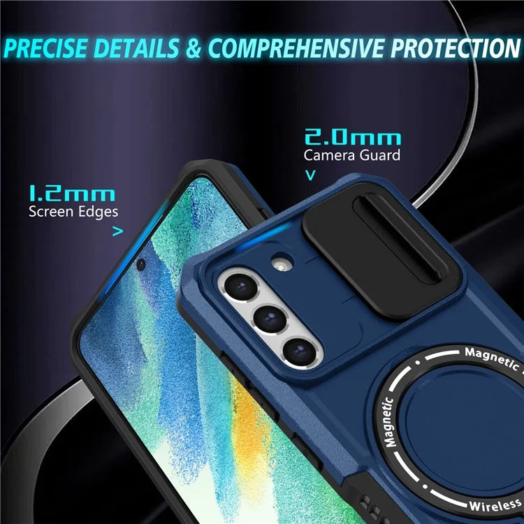 For Samsung Galaxy S21 FE 5G Case PC+TPU Magnetic Phone Shell with Slide Camera Cover