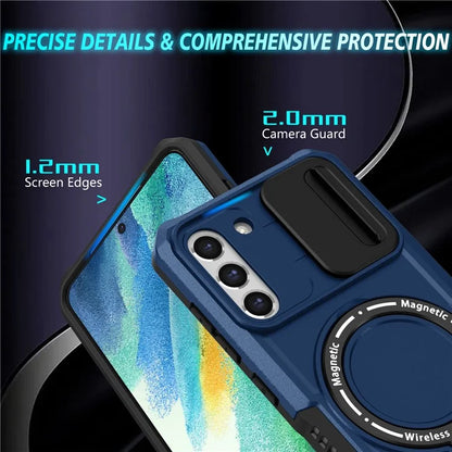 For Samsung Galaxy S21 FE 5G Case PC+TPU Magnetic Phone Shell with Slide Camera Cover