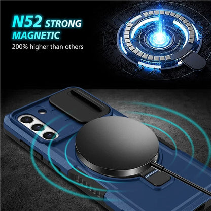 For Samsung Galaxy S21 FE 5G Case PC+TPU Magnetic Phone Shell with Slide Camera Cover