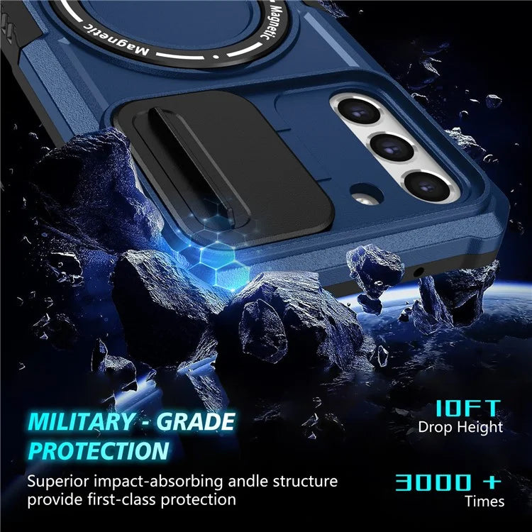 For Samsung Galaxy S21 FE 5G Case PC+TPU Magnetic Phone Shell with Slide Camera Cover