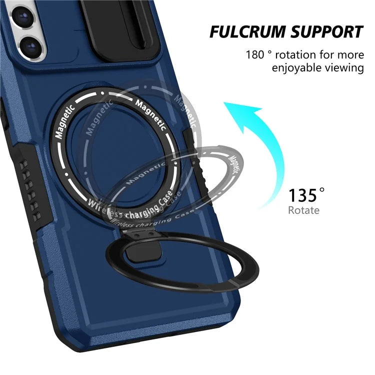For Samsung Galaxy S21 FE 5G Case PC+TPU Magnetic Phone Shell with Slide Camera Cover