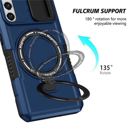 For Samsung Galaxy S21 FE 5G Case PC+TPU Magnetic Phone Shell with Slide Camera Cover