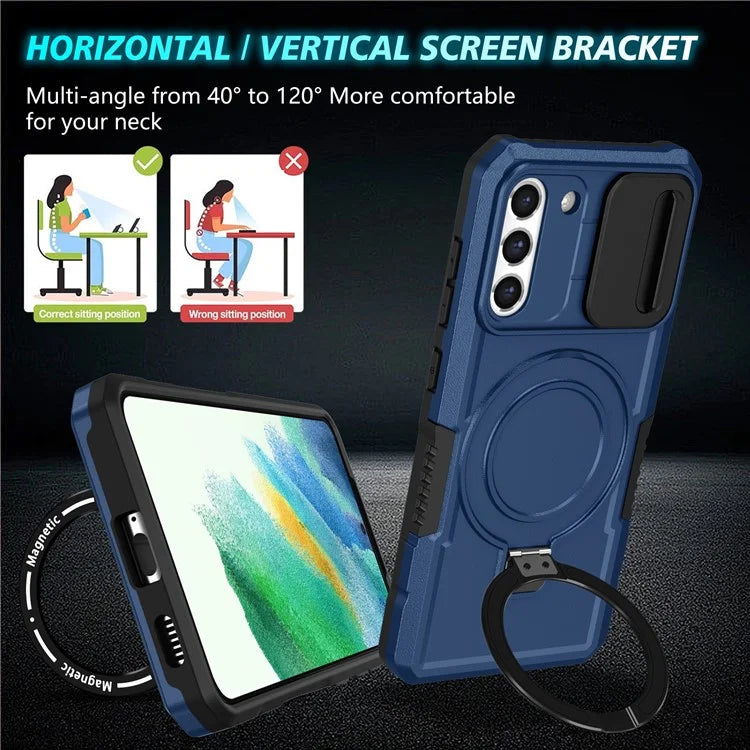 For Samsung Galaxy S21 FE 5G Case PC+TPU Magnetic Phone Shell with Slide Camera Cover