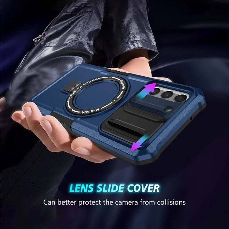 For Samsung Galaxy S21 FE 5G Case PC+TPU Magnetic Phone Shell with Slide Camera Cover