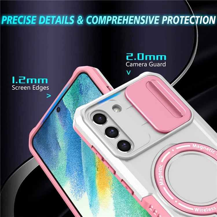 For Samsung Galaxy S21 FE 5G Case PC+TPU Magnetic Phone Shell with Slide Camera Cover
