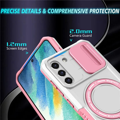 For Samsung Galaxy S21 FE 5G Case PC+TPU Magnetic Phone Shell with Slide Camera Cover