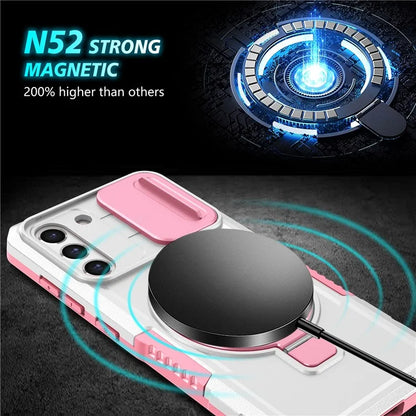 For Samsung Galaxy S21 FE 5G Case PC+TPU Magnetic Phone Shell with Slide Camera Cover