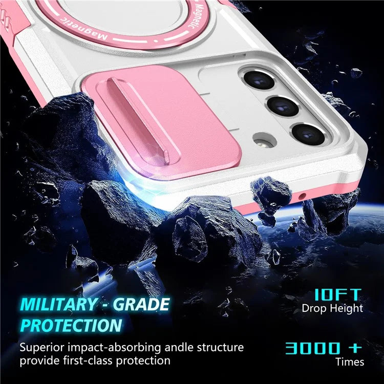 For Samsung Galaxy S21 FE 5G Case PC+TPU Magnetic Phone Shell with Slide Camera Cover