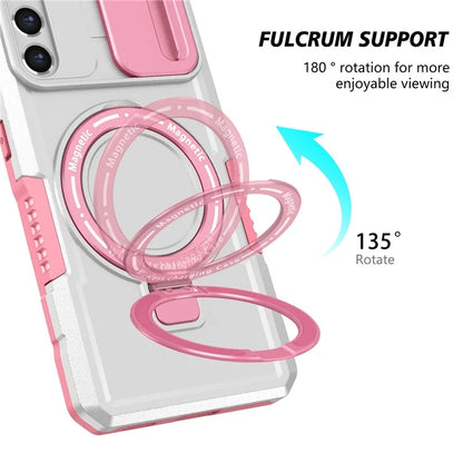 For Samsung Galaxy S21 FE 5G Case PC+TPU Magnetic Phone Shell with Slide Camera Cover