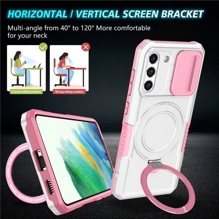 For Samsung Galaxy S21 FE 5G Case PC+TPU Magnetic Phone Shell with Slide Camera Cover