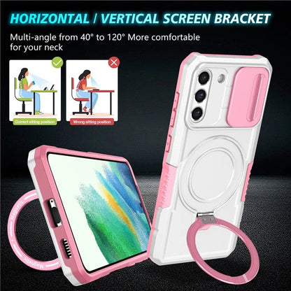 For Samsung Galaxy S21 FE 5G Case PC+TPU Magnetic Phone Shell with Slide Camera Cover