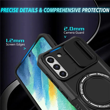 For Samsung Galaxy S21 FE 5G Case PC+TPU Magnetic Phone Shell with Slide Camera Cover