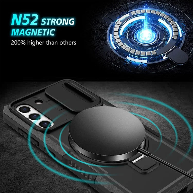 For Samsung Galaxy S21 FE 5G Case PC+TPU Magnetic Phone Shell with Slide Camera Cover