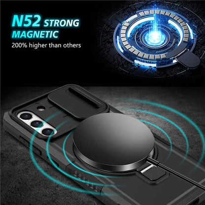 For Samsung Galaxy S21 FE 5G Case PC+TPU Magnetic Phone Shell with Slide Camera Cover