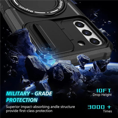 For Samsung Galaxy S21 FE 5G Case PC+TPU Magnetic Phone Shell with Slide Camera Cover