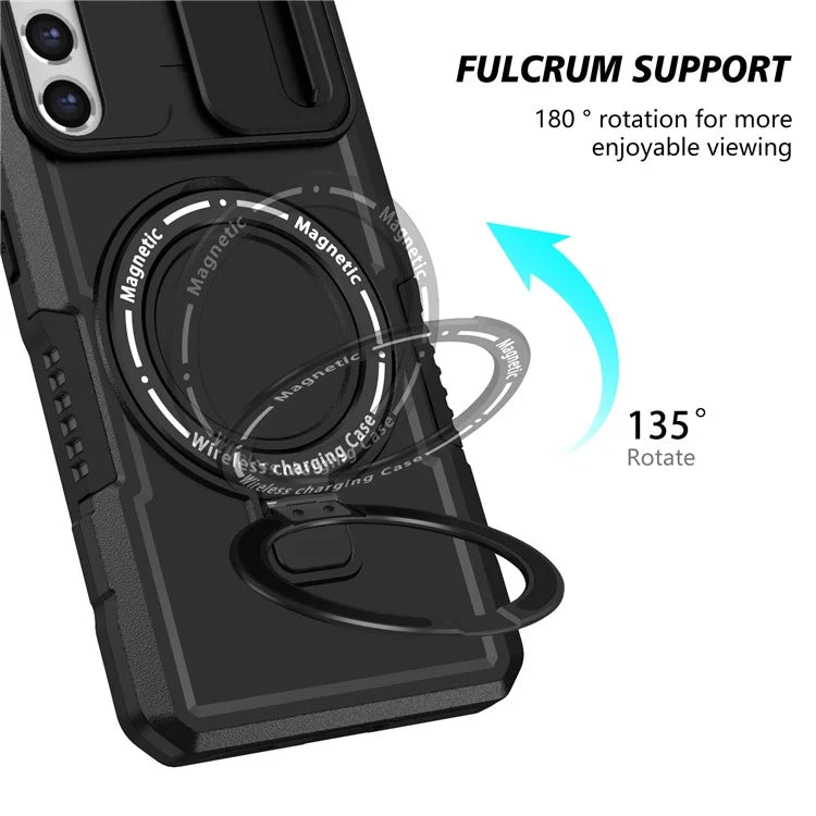 For Samsung Galaxy S21 FE 5G Case PC+TPU Magnetic Phone Shell with Slide Camera Cover