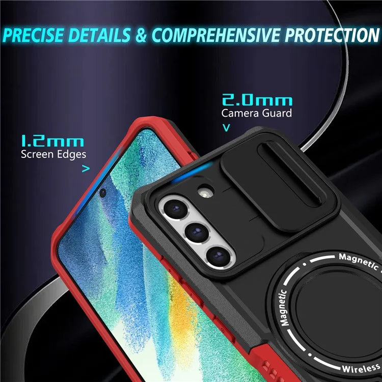 For Samsung Galaxy S21 FE 5G Case PC+TPU Magnetic Phone Shell with Slide Camera Cover