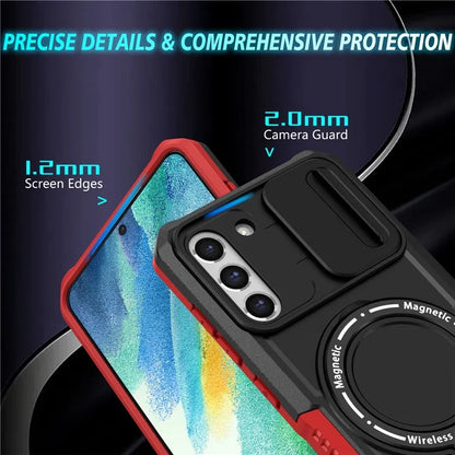 For Samsung Galaxy S21 FE 5G Case PC+TPU Magnetic Phone Shell with Slide Camera Cover