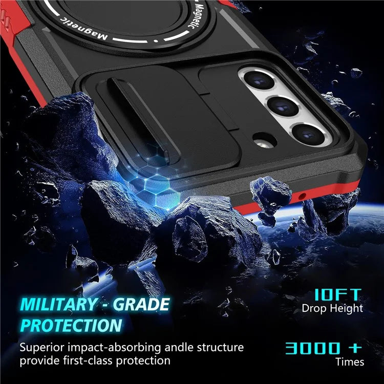 For Samsung Galaxy S21 FE 5G Case PC+TPU Magnetic Phone Shell with Slide Camera Cover