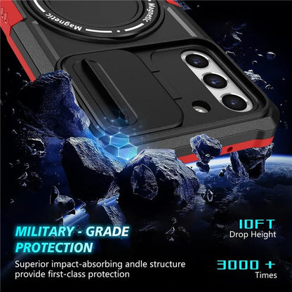 For Samsung Galaxy S21 FE 5G Case PC+TPU Magnetic Phone Shell with Slide Camera Cover