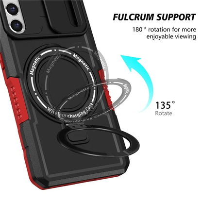 For Samsung Galaxy S21 FE 5G Case PC+TPU Magnetic Phone Shell with Slide Camera Cover