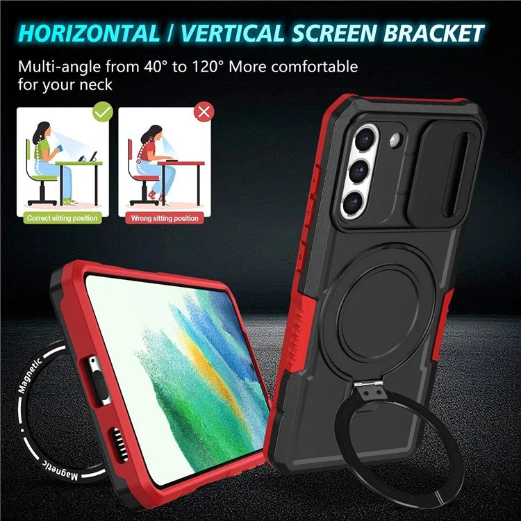 For Samsung Galaxy S21 FE 5G Case PC+TPU Magnetic Phone Shell with Slide Camera Cover