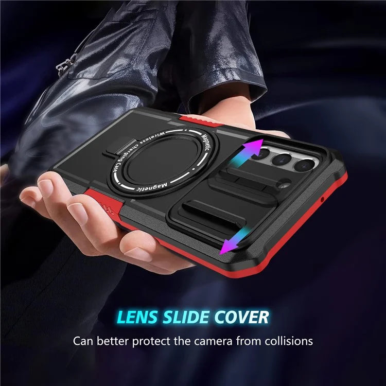For Samsung Galaxy S21 FE 5G Case PC+TPU Magnetic Phone Shell with Slide Camera Cover