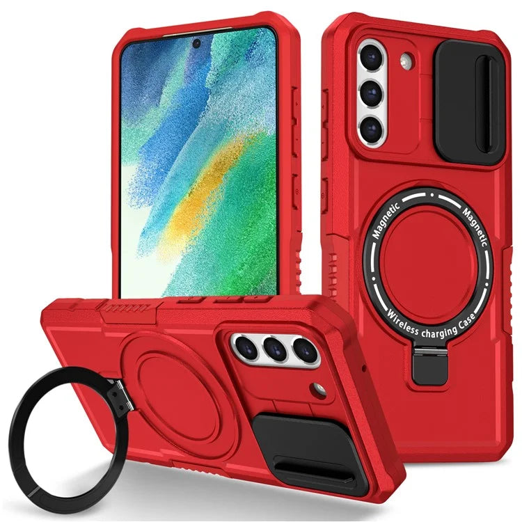 For Samsung Galaxy S21 FE 5G Case PC+TPU Magnetic Phone Shell with Slide Camera Cover