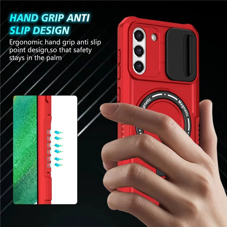 For Samsung Galaxy S21 FE 5G Case PC+TPU Magnetic Phone Shell with Slide Camera Cover