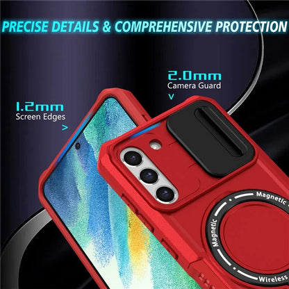 For Samsung Galaxy S21 FE 5G Case PC+TPU Magnetic Phone Shell with Slide Camera Cover