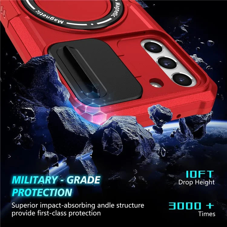 For Samsung Galaxy S21 FE 5G Case PC+TPU Magnetic Phone Shell with Slide Camera Cover