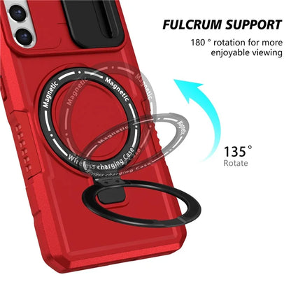 For Samsung Galaxy S21 FE 5G Case PC+TPU Magnetic Phone Shell with Slide Camera Cover