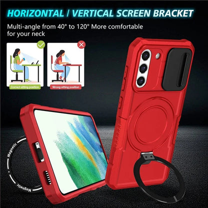 For Samsung Galaxy S21 FE 5G Case PC+TPU Magnetic Phone Shell with Slide Camera Cover