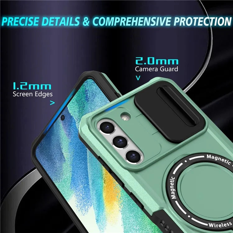 For Samsung Galaxy S21 FE 5G Case PC+TPU Magnetic Phone Shell with Slide Camera Cover